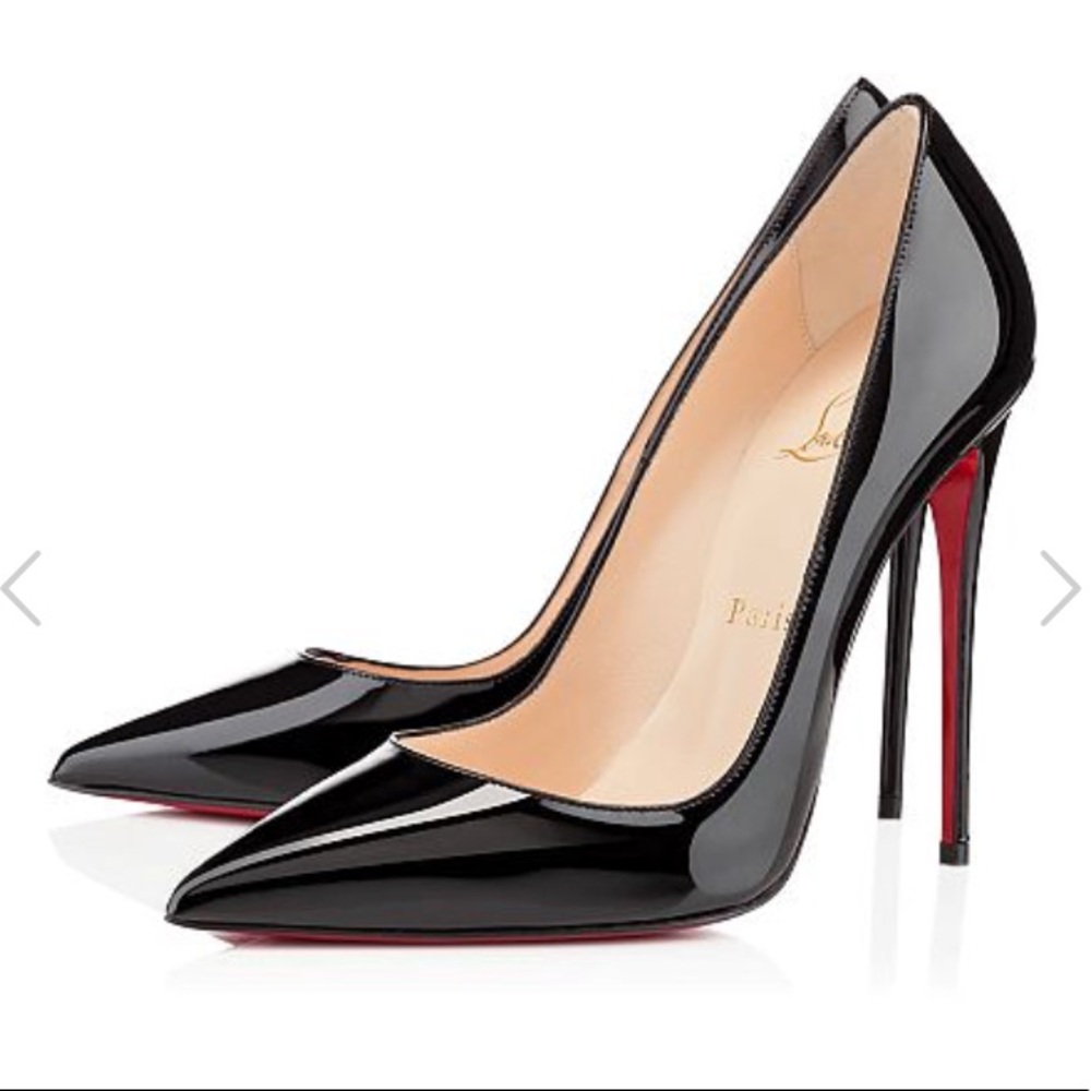 Christian Louboutin Black Patent Leather Pointed Toe Pumps with Red Soles